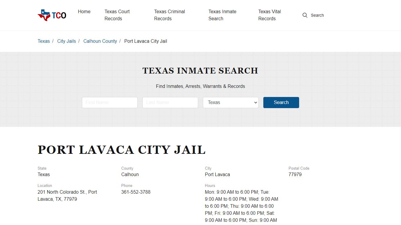 Port Lavaca City Jail in Port Lavaca, TX - Contact Information and ...