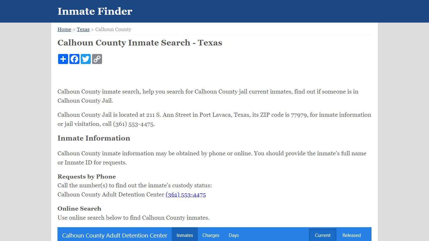Calhoun County Inmate Search - Texas